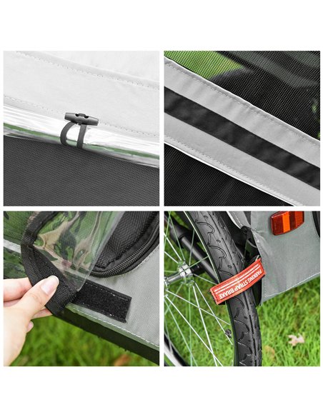 PawHut 2-In-1 Pet Bike Trailer Dog Stroller Pushchair with Universal Wheel Reflector Flag Grey - pic 144721 | FastDaddyshop