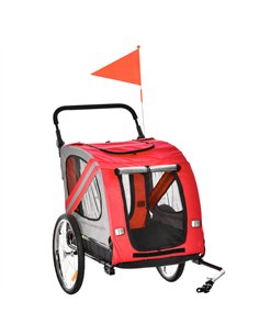 PawHut 2-In-1 Dog Bike Trailer Pet Stroller with Universal Wheel Reflector Flag Red