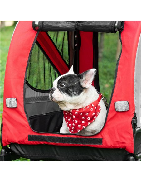 PawHut 2-In-1 Dog Bike Trailer Pet Stroller with Universal Wheel Reflector Flag Red - pic 144724 | FastDaddyshop