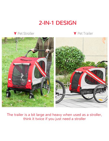 PawHut 2-In-1 Dog Bike Trailer Pet Stroller with Universal Wheel Reflector Flag Red - pic 144726 | FastDaddyshop