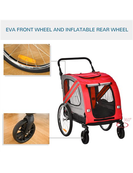 PawHut 2-In-1 Dog Bike Trailer Pet Stroller with Universal Wheel Reflector Flag Red - pic 144727 | FastDaddyshop