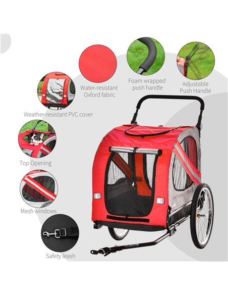 PawHut 2-In-1 Dog Bike Trailer Pet Stroller with Universal Wheel Reflector Flag Red - pic 144728 | FastDaddyshop