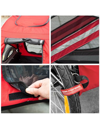 PawHut 2-In-1 Dog Bike Trailer Pet Stroller with Universal Wheel Reflector Flag Red
