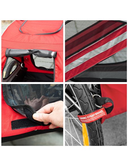 PawHut 2-In-1 Dog Bike Trailer Pet Stroller with Universal Wheel Reflector Flag Red - pic 144730 | FastDaddyshop