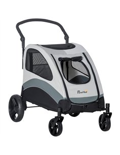 PawHut Pet Stroller for Medium Dogs Cat Pushchair Buggy Pram with 4 Wheels Safety Leash Zipper Doors Mesh Windows Storage Bag - 