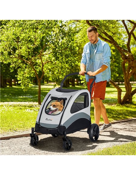 PawHut Pet Stroller for Medium Dogs Cat Pushchair Buggy Pram with 4 Wheels Safety Leash Zipper Doors Mesh Windows Storage Bag -  - pic 144732 | FastDaddyshop