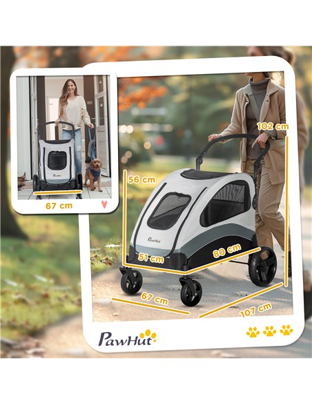 PawHut Pet Stroller for Medium Dogs Cat Pushchair Buggy Pram with 4 Wheels Safety Leash Zipper Doors Mesh Windows Storage Bag -  - pic 144733 | FastDaddyshop