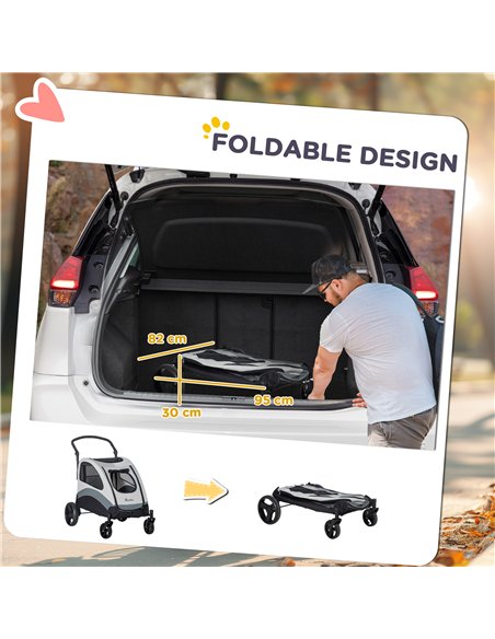 PawHut Pet Stroller for Medium Dogs Cat Pushchair Buggy Pram with 4 Wheels Safety Leash Zipper Doors Mesh Windows Storage Bag -  - pic 144735 | FastDaddyshop