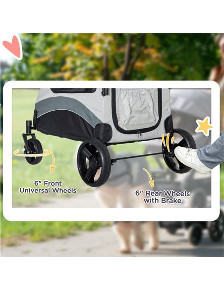 PawHut Pet Stroller for Medium Dogs Cat Pushchair Buggy Pram with 4 Wheels Safety Leash Zipper Doors Mesh Windows Storage Bag -  - pic 144736 | FastDaddyshop