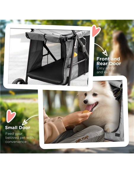 PawHut Pet Stroller for Medium Dogs Cat Pushchair Buggy Pram with 4 Wheels Safety Leash Zipper Doors Mesh Windows Storage Bag -  - pic 144737 | FastDaddyshop