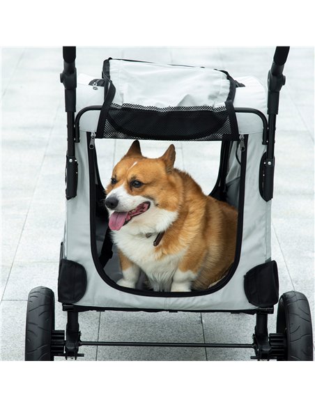 PawHut Pet Stroller for Medium Dogs Cat Pushchair Buggy Pram with 4 Wheels Safety Leash Zipper Doors Mesh Windows Storage Bag -  - pic 144738 | FastDaddyshop