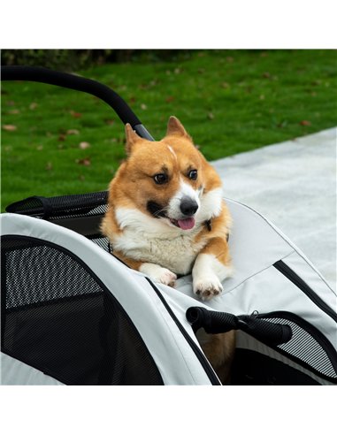 PawHut Pet Stroller for Medium Dogs Cat Pushchair Buggy Pram with 4 Wheels Safety Leash Zipper Doors Mesh Windows Storage Bag - 