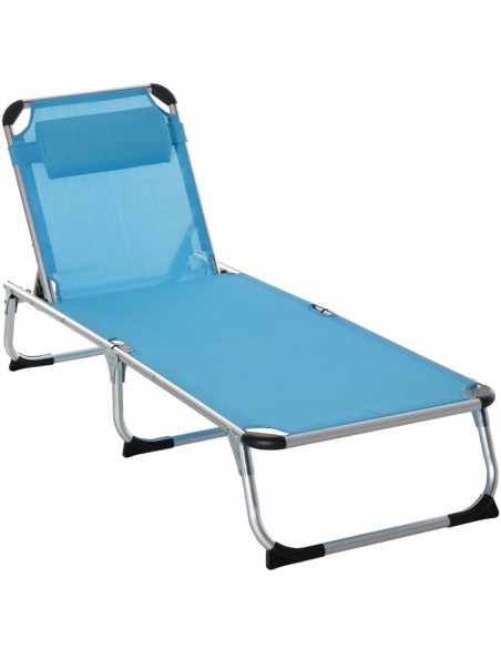 Outsunny Foldable Reclining Sun Lounger with Pillow 5-Level Adjustable Back, Blue - pic 14474 | FastDaddyshop