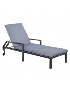 Outsunny Outdoor PE Rattan Sun Lounger with 5-Level Adjustable Backrest and 2 Wheels, Mixed Grey