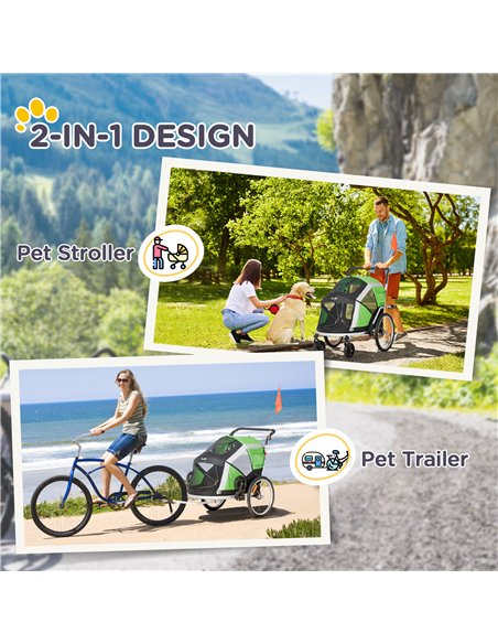 PawHut Dog Bike Trailer 2-in-1 Pet Stroller for Large Dogs Cart Foldable Bicycle Carrier Aluminium Frame with Safety Leash Hitch - pic 144752 | FastDaddyshop