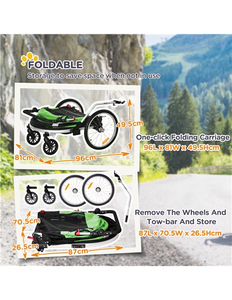 PawHut Dog Bike Trailer 2-in-1 Pet Stroller for Large Dogs Cart Foldable Bicycle Carrier Aluminium Frame with Safety Leash Hitch - pic 144754 | FastDaddyshop