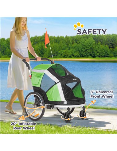PawHut Dog Bike Trailer 2-in-1 Pet Stroller for Large Dogs Cart Foldable Bicycle Carrier Aluminium Frame with Safety Leash Hitch