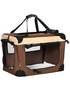 PawHut 60cm Foldable Pet Carrier, with Cushion, for Mini Dogs and Cats - Brown