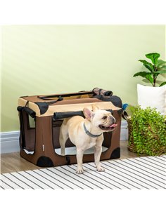 PawHut 60cm Foldable Pet Carrier, with Cushion, for Mini Dogs and Cats - Brown 2