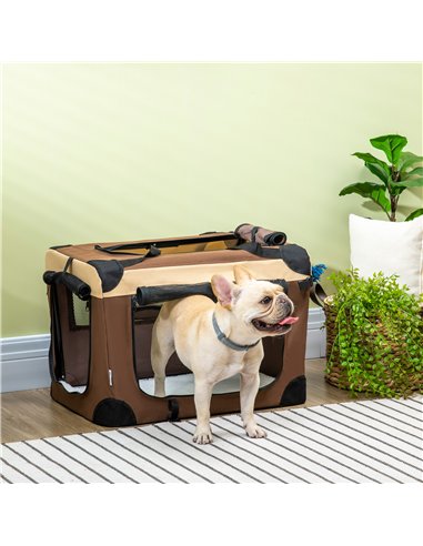 PawHut 60cm Foldable Pet Carrier, with Cushion, for Mini Dogs and Cats - Brown