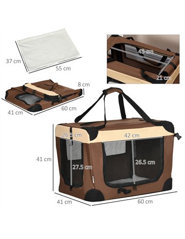 PawHut 60cm Foldable Pet Carrier, with Cushion, for Mini Dogs and Cats - Brown