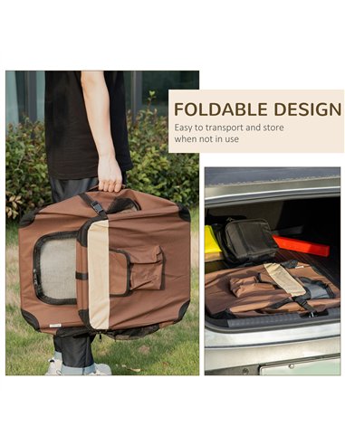 PawHut 60cm Foldable Pet Carrier, with Cushion, for Mini Dogs and Cats - Brown