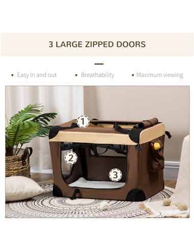 PawHut 60cm Foldable Pet Carrier, with Cushion, for Mini Dogs and Cats - Brown
