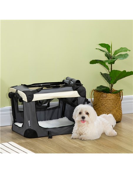 PawHut 51cm Foldable Pet Carrier, with Cushion, for Mini Dogs and Cats - Grey - pic 144768 | FastDaddyshop
