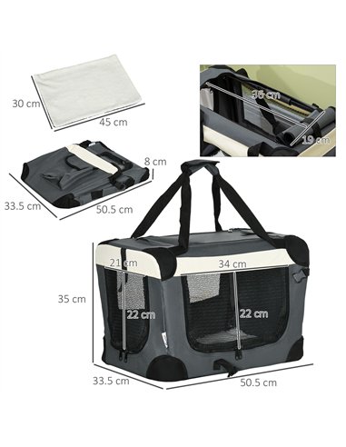 PawHut 51cm Foldable Pet Carrier, with Cushion, for Mini Dogs and Cats - Grey