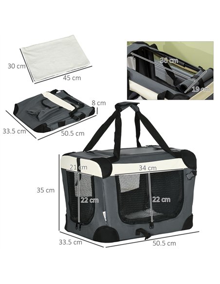 PawHut 51cm Foldable Pet Carrier, with Cushion, for Mini Dogs and Cats - Grey - pic 144769 | FastDaddyshop