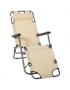 Outsunny 2 in 1 Folding Garden Sun Lounger, Reclining Chair with Pillow, Beige