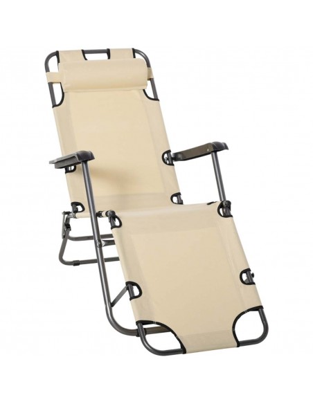 Outsunny 2 in 1 Folding Garden Sun Lounger, Reclining Chair with Pillow, Beige - pic 14477 | FastDaddyshop