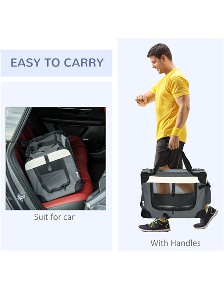 PawHut 51cm Foldable Pet Carrier, with Cushion, for Mini Dogs and Cats - Grey - pic 144774 | FastDaddyshop