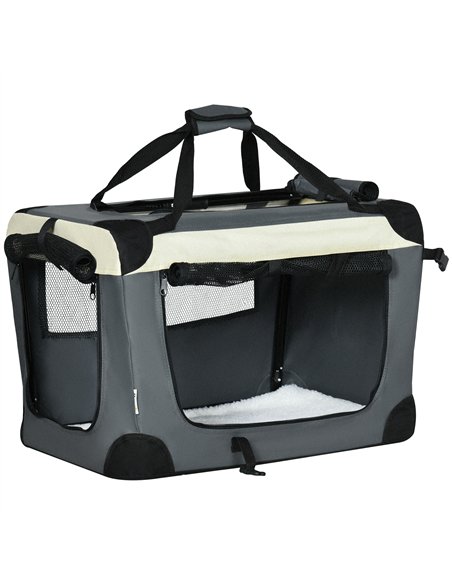 PawHut 60cm Foldable Pet Carrier, with Cushion, for Miniature Dogs and Cats - Grey - pic 144776 | FastDaddyshop