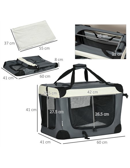 PawHut 60cm Foldable Pet Carrier, with Cushion, for Miniature Dogs and Cats - Grey - pic 144778 | FastDaddyshop