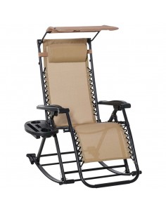 Outsunny Garden Rocking Chair Sun Lounger with Headrest Side Holder, Beige