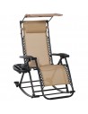 Outsunny Garden Rocking Chair Sun Lounger with Headrest Side Holder, Beige