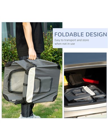 PawHut 60cm Foldable Pet Carrier, with Cushion, for Miniature Dogs and Cats - Grey