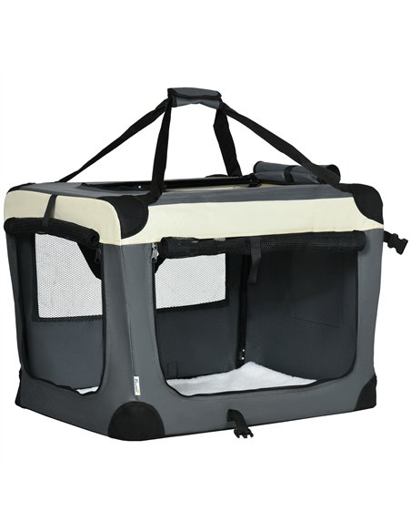 PawHut 70cm Foldable Pet Carrier, with Cushion, for Small Dogs and Cats - Grey - pic 144785 | FastDaddyshop