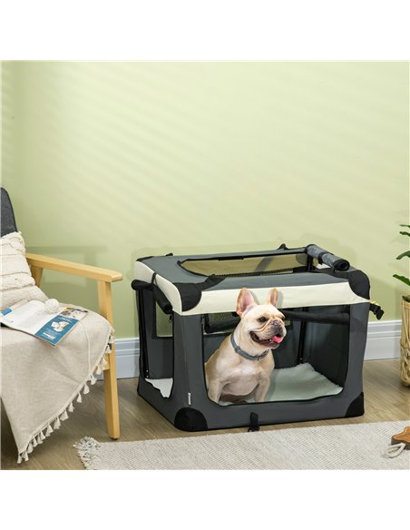 PawHut 70cm Foldable Pet Carrier, with Cushion, for Small Dogs and Cats - Grey - pic 144786 | FastDaddyshop