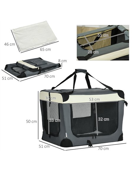 PawHut 70cm Foldable Pet Carrier, with Cushion, for Small Dogs and Cats - Grey - pic 144787 | FastDaddyshop