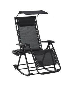 Outsunny Garden Rocking Chair Sun Lounger with Headrest Side Holder, Black