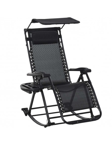 Outsunny Garden Rocking Chair Sun Lounger with Headrest Side Holder, Black - pic 14479 | FastDaddyshop