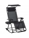 Outsunny Garden Rocking Chair Sun Lounger with Headrest Side Holder, Black
