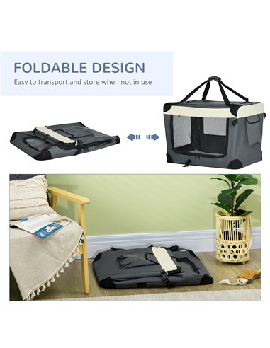 PawHut 70cm Foldable Pet Carrier, with Cushion, for Small Dogs and Cats - Grey