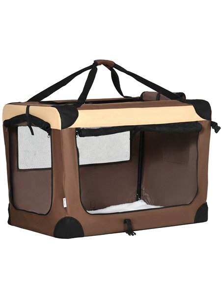 PawHut 81cm Foldable Pet Carrier, with Cushion, for Medium Dogs and Cats - Brown - pic 144794 | FastDaddyshop