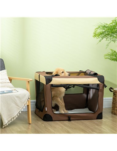 PawHut 81cm Foldable Pet Carrier, with Cushion, for Medium Dogs and Cats - Brown