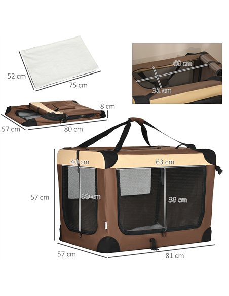 PawHut 81cm Foldable Pet Carrier, with Cushion, for Medium Dogs and Cats - Brown - pic 144796 | FastDaddyshop