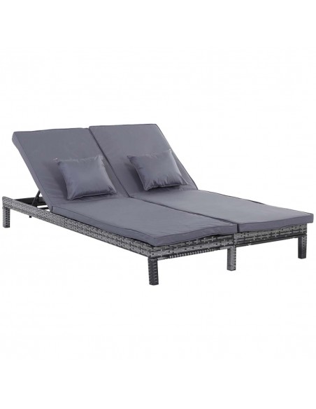 Outsunny 2 Seater Rattan Lounger with Cushion, Grey - pic 14480 | FastDaddyshop