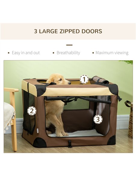PawHut 81cm Foldable Pet Carrier, with Cushion, for Medium Dogs and Cats - Brown - pic 144801 | FastDaddyshop